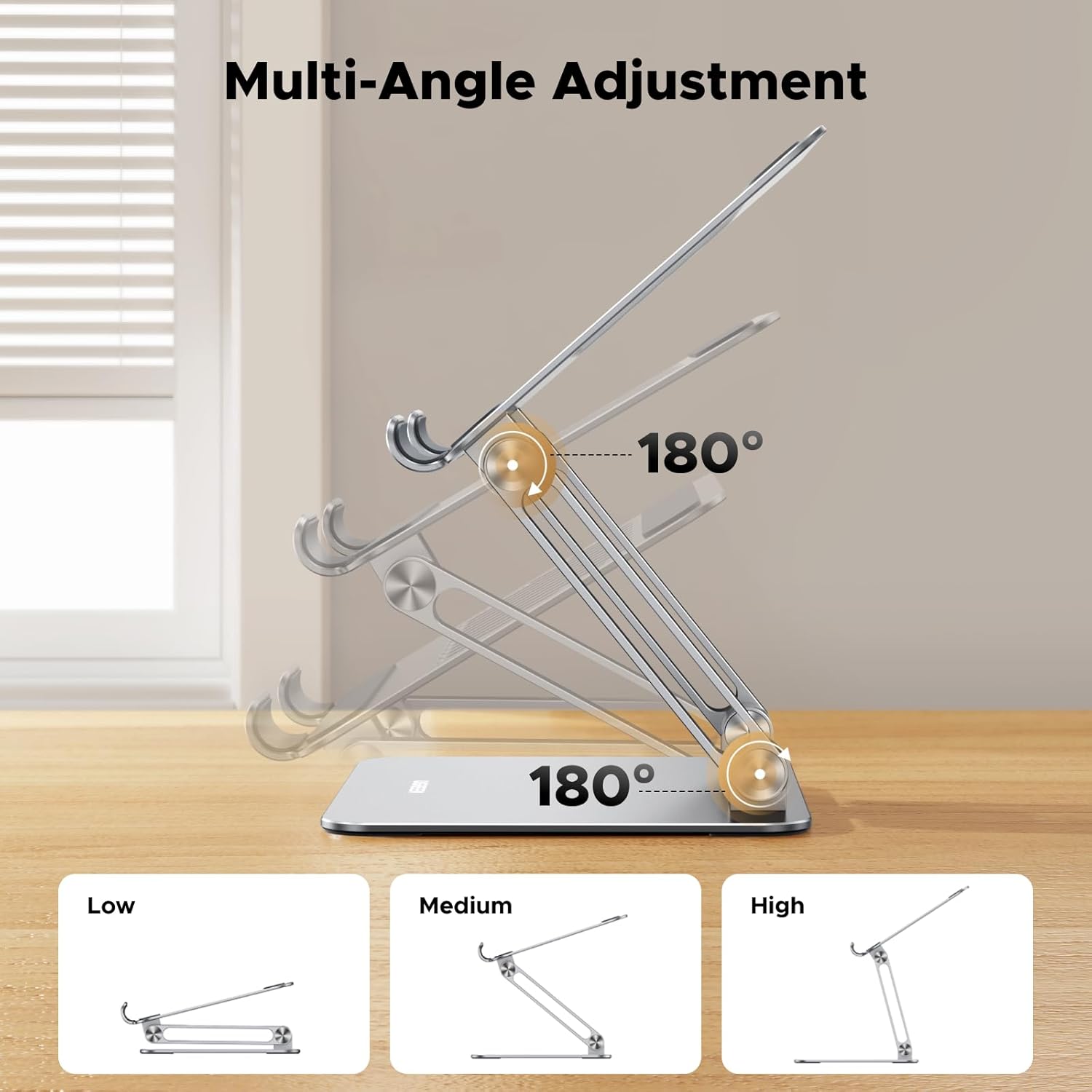 UGREEN Tablet Stand Holder for Desk, Dual Rod Support Aluminum Desktop Mount, Adjustable Foldable Dock, Multi-Angle Riser, Compatible with iPad Pro Air Mini, Silver