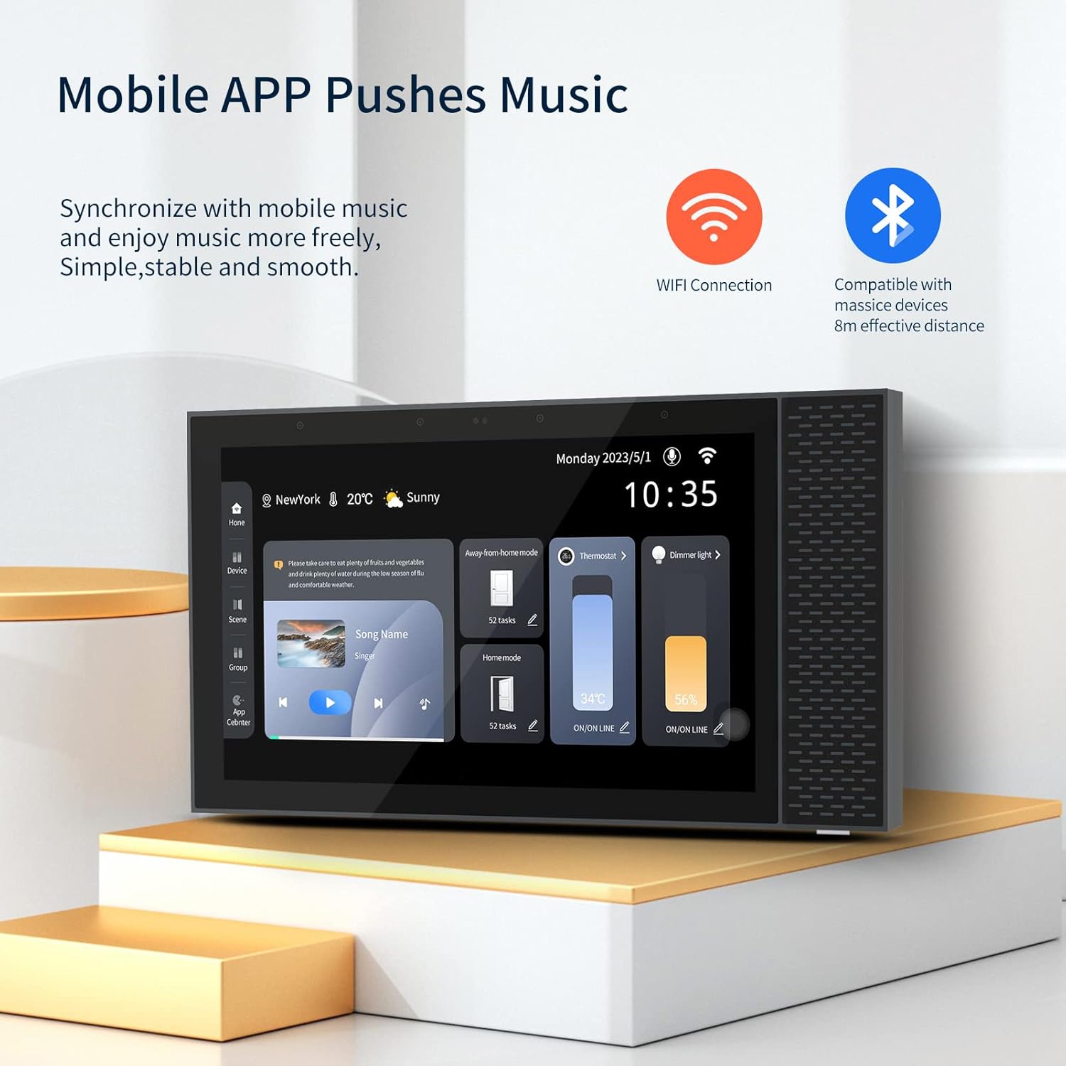 Smart Home Control Panel,Dimmer and Background Music Player, WiFi 6.8 Inch Zigbee Gateway Switch Panel in-Wall Touchscreen Control for Smart Light Various Tuya Smart Appliances Smart Gift