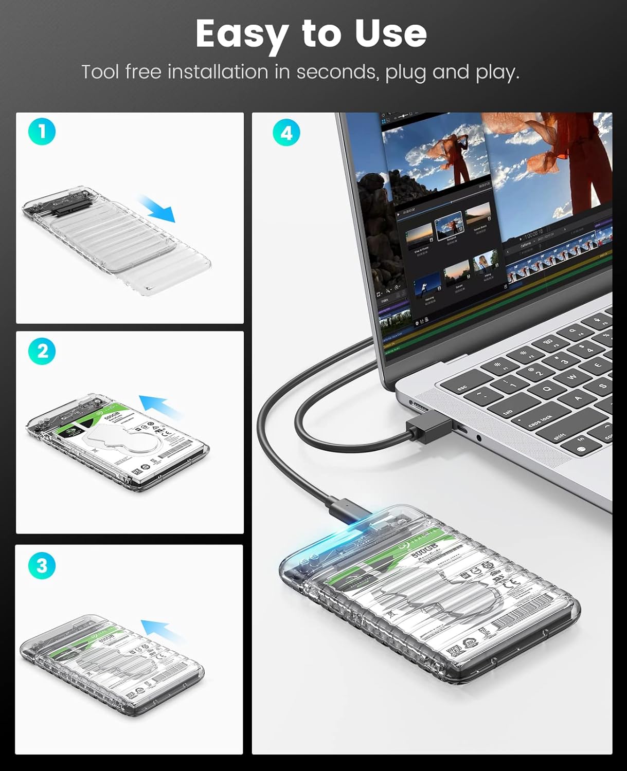 ORICO 2.5" Transparent USB-C Hard Drive Enclosure — 2139C3