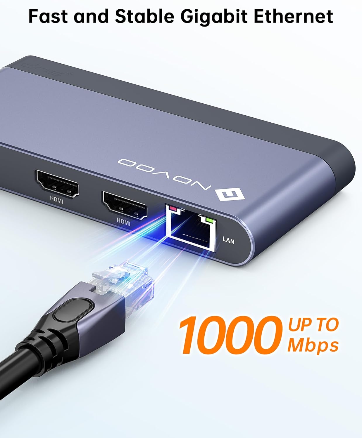 NOVOO 8-in-1 USB C Docking Station – Dual Monitor Laptop Dock with 2× 4K HDMI, 100W PD, Ethernet