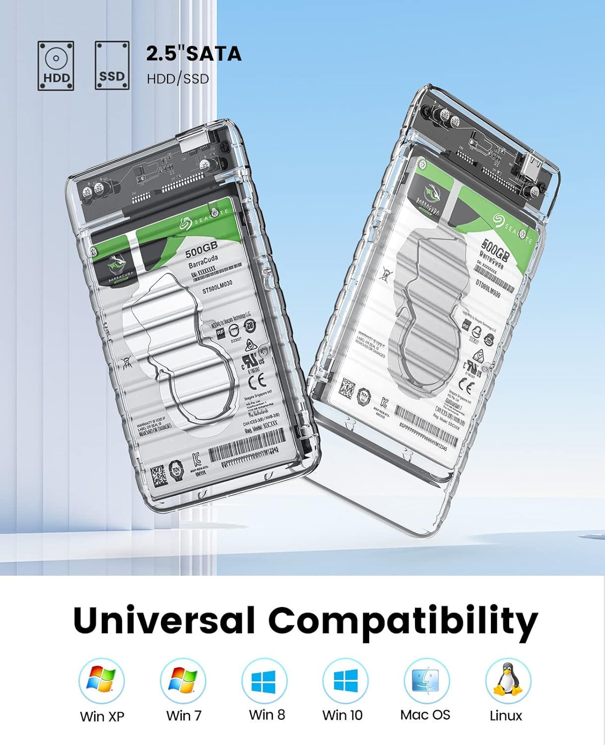 ORICO 2.5" Transparent USB-C Hard Drive Enclosure — 2139C3