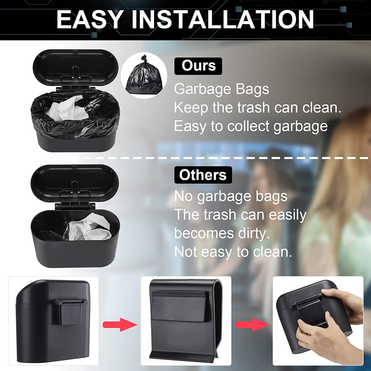 Yamibobo Car Trash Can Bin with Lid & 105PCS Trash Bags Small Car Garbage Can Leakproof Mini Car Accessories Trash Bin Car Dustbin Organizer Container for Car Office Home