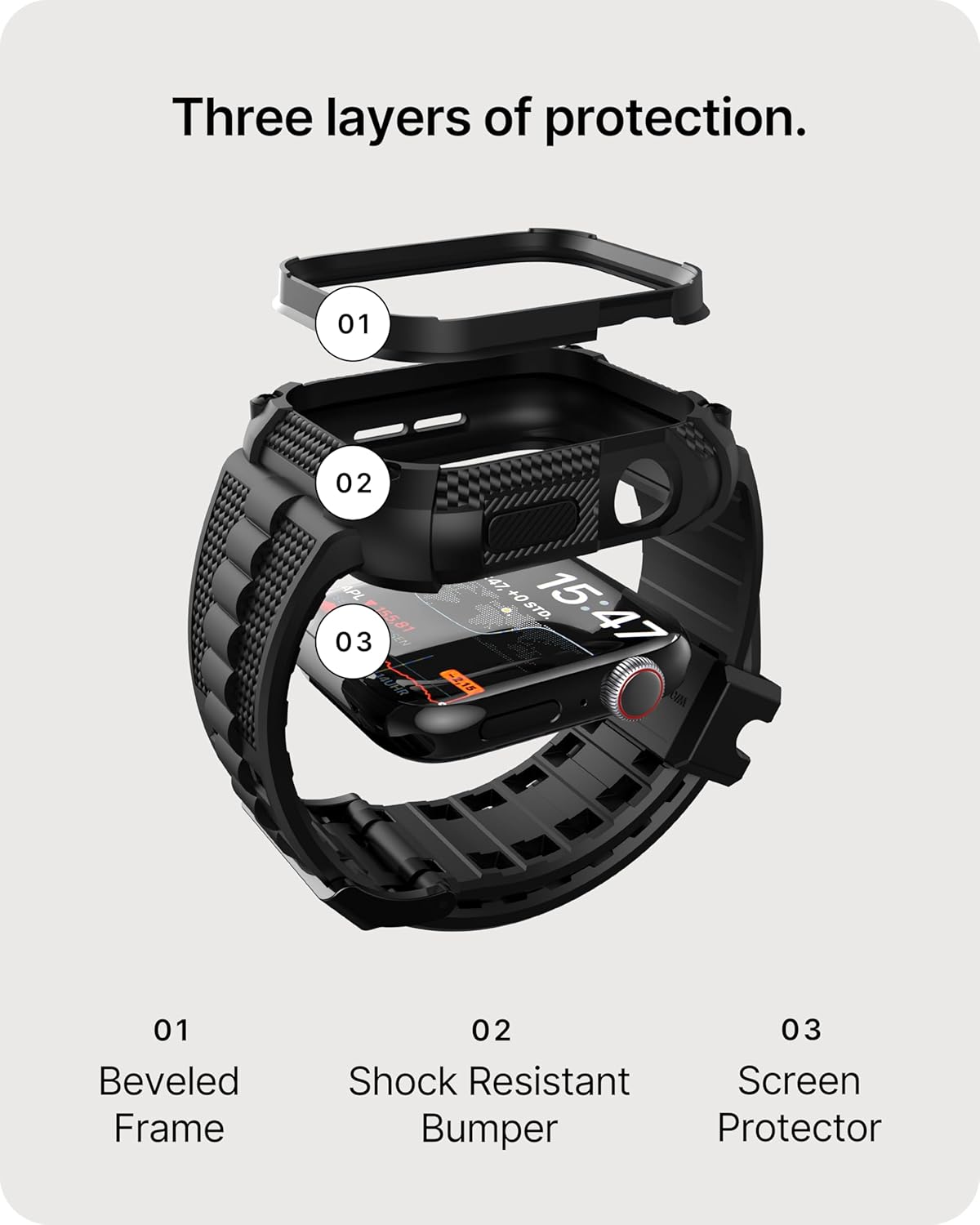 Fullmosa Watch Bands 45mm 44mm, Rugged iWatch Band Silicone with Screen Protector and Bumper Case for Men, Compatible with Apple Watch Series 9/8/7 (45mm)