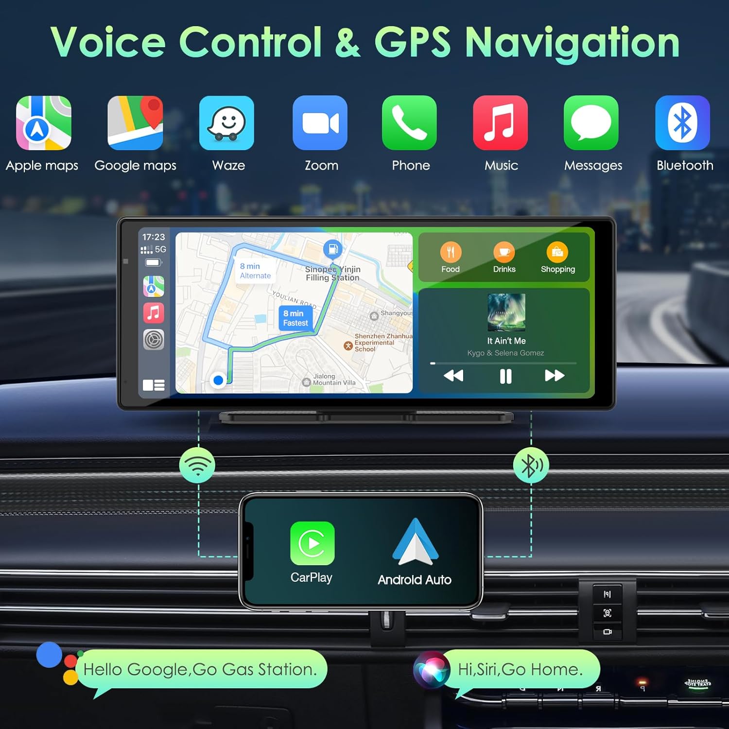 APHQUA Wireless Apple Carplay &Android Auto,9.3'' Carplay Screen,Apple Car Play with Lifting 2.5K Dash Cam,1080P Backup Camera,Drive Mate Carplay Box withSiri/FM/Bluetooth for All Car Models