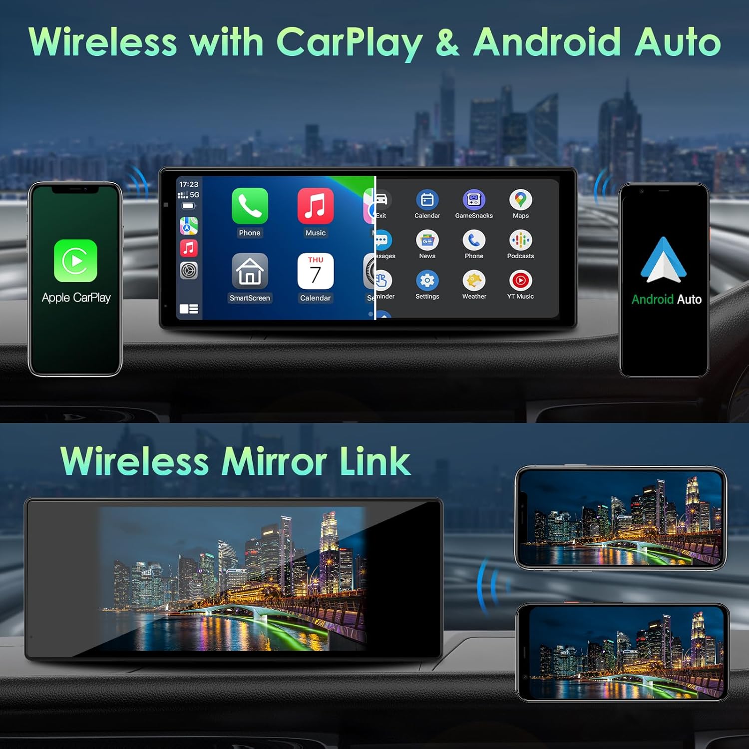 APHQUA Wireless Apple Carplay &Android Auto,9.3'' Carplay Screen,Apple Car Play with Lifting 2.5K Dash Cam,1080P Backup Camera,Drive Mate Carplay Box withSiri/FM/Bluetooth for All Car Models