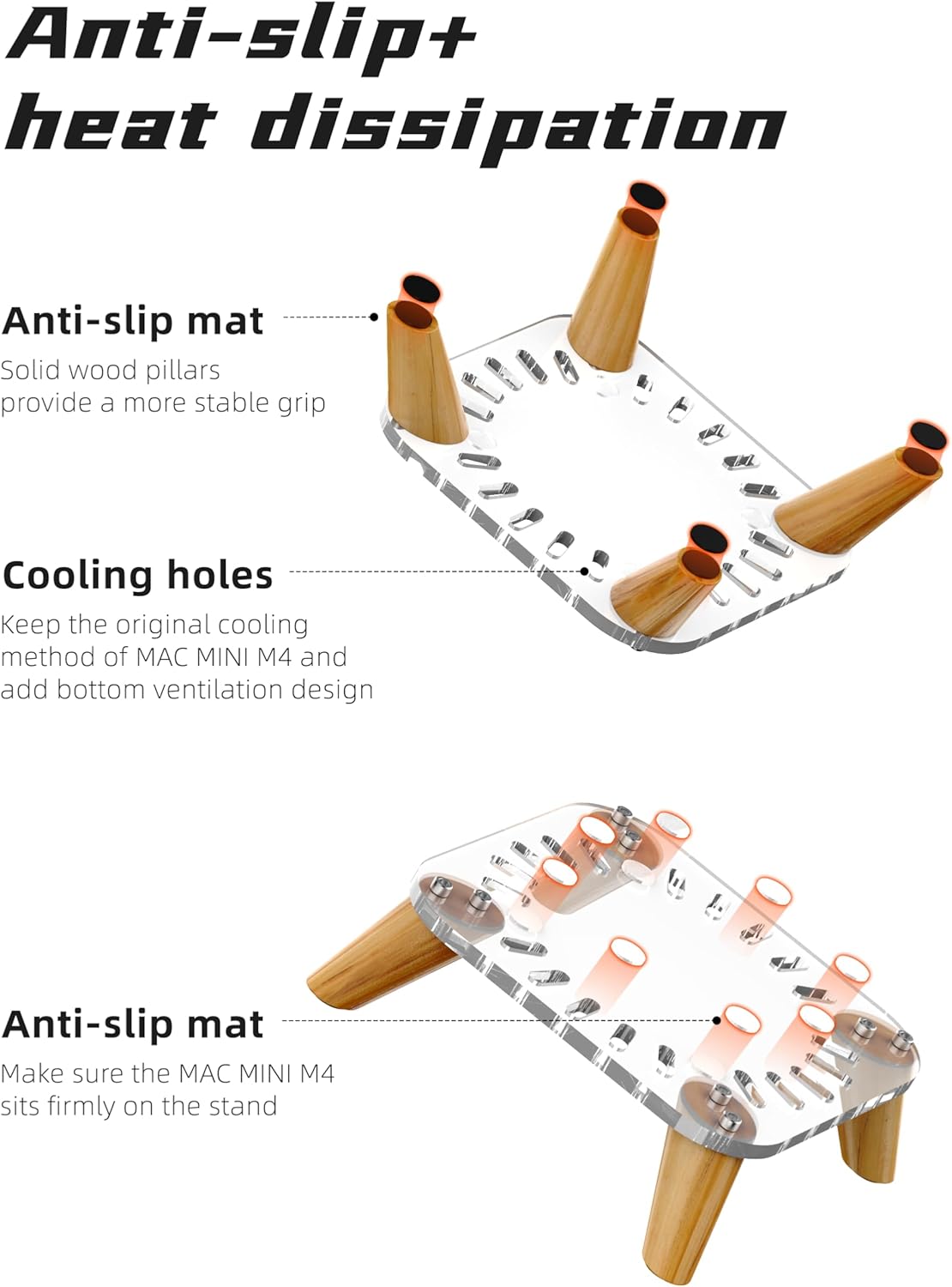 AODUKE Wooden transparent Computer host Vertical Dock Holder, Storage Racks Ventilation holes on the bottom for better heat dissipation-AJM4-4