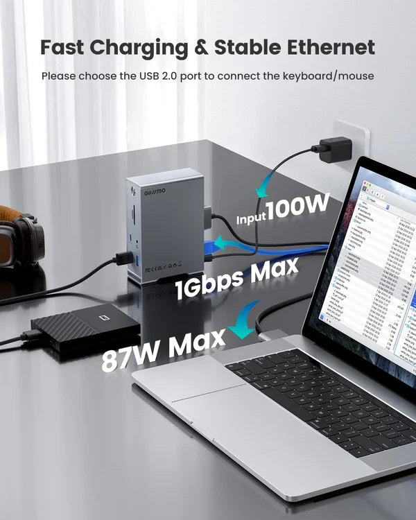 RayCue 14-in-2 USB-C Docking Station for MacBook (Dual 4K HDMI)