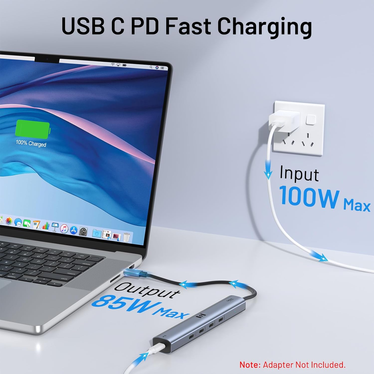 Selore&S-Global 5-in-1 USB-C Hub – 10Gbps Data, 4K@60Hz Video Output, 100W PD Fast Charging