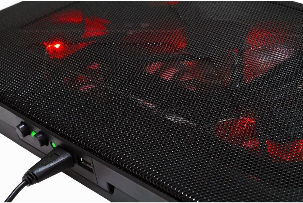Mars Gaming MNBC2 Cooling Base for Gaming Laptops up to 17.35 inches (5 Ultra-Silent Fans, Red LED, 2 x USB 2.0), Black and Red