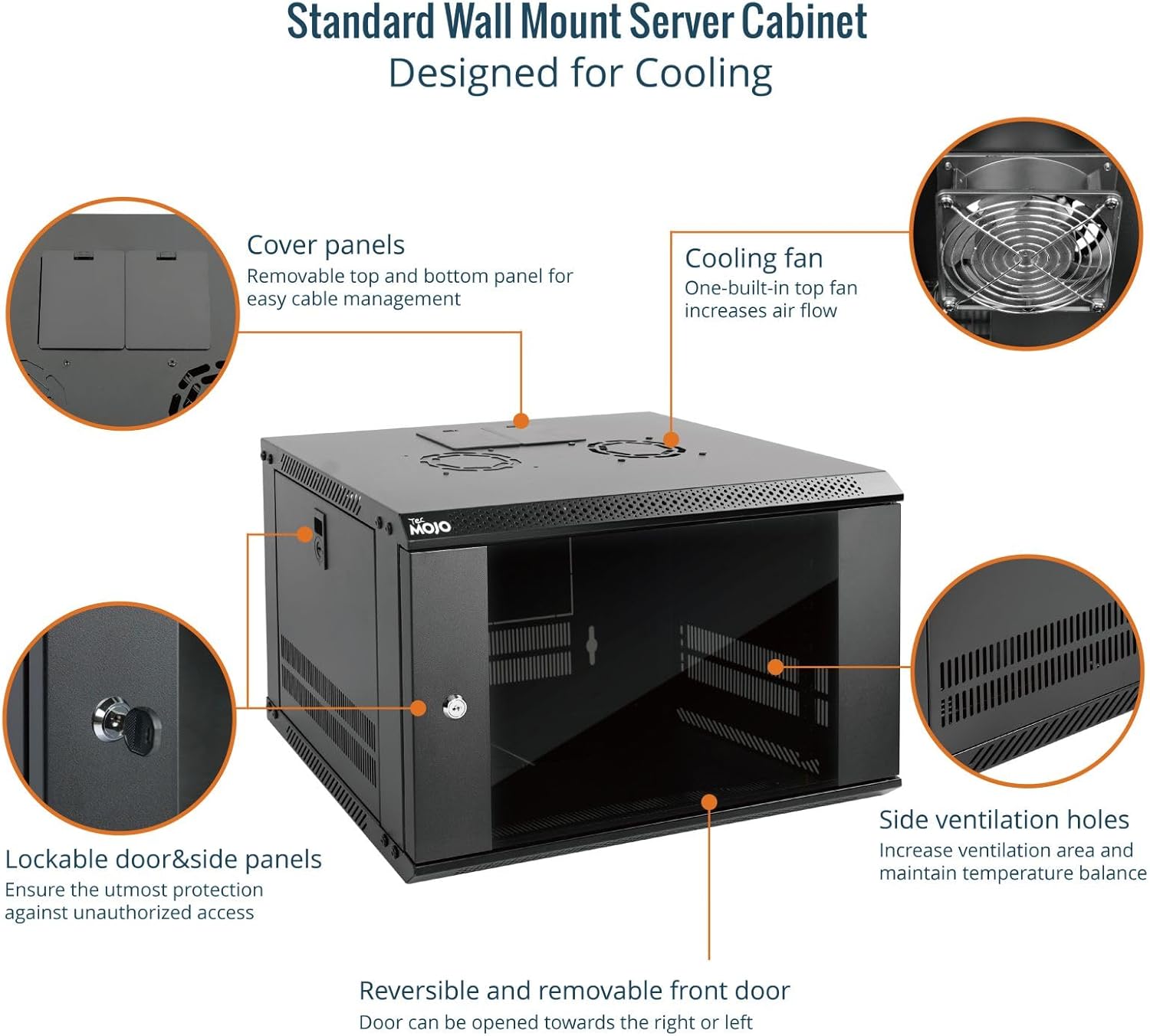 Tecmojo 6RU Wall Mount Network Cabinet – 450mm Deep, Lockable Glass Door, 50kg Load - Black