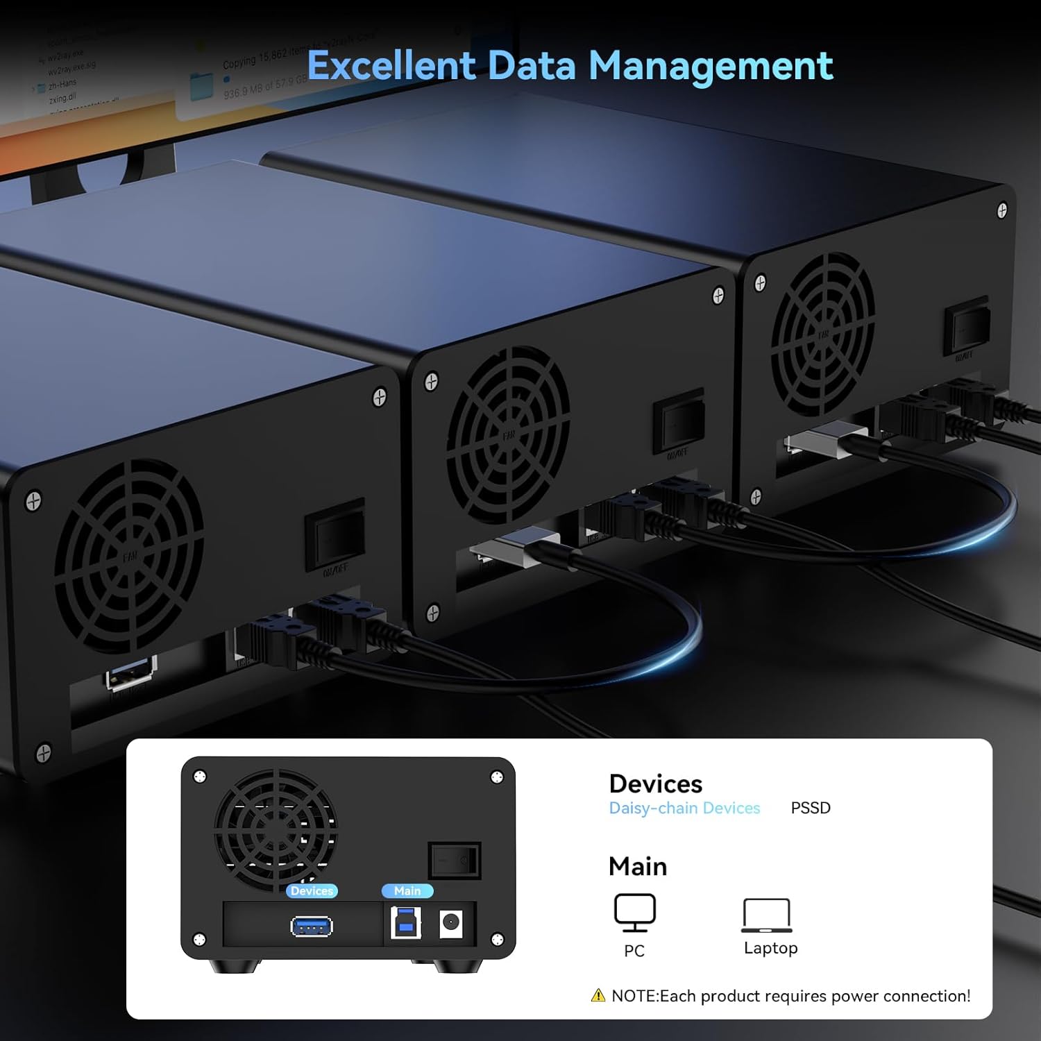 CENMATE Dual-Bay Hard Drive Enclosure — USB 3.0, Aluminum with Silent Cooling Fan