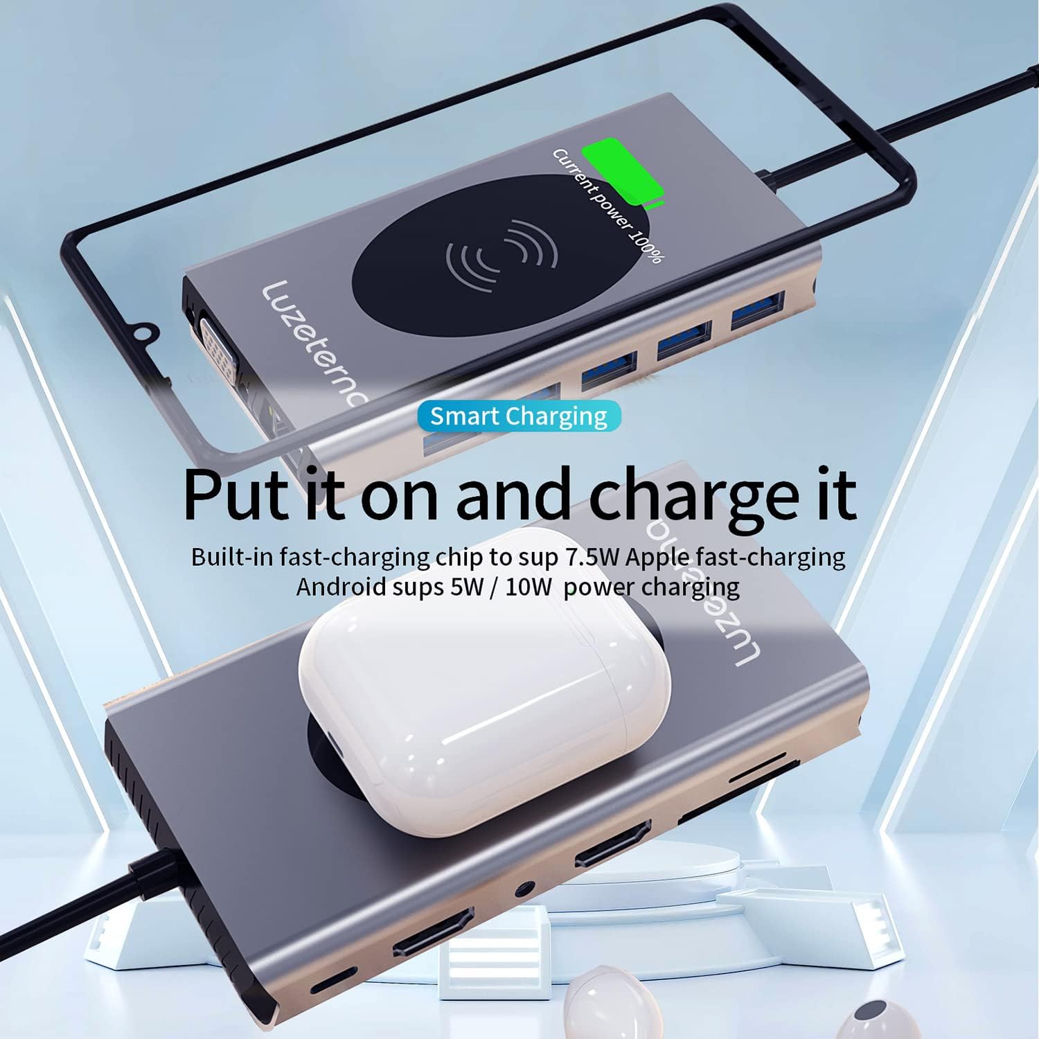 14 in 1 Docking Station with Wireless Charging,Triple and 4K Display,Dual HDMI for USB C Hub,100W PD, 5 USB Ports,SD,TF,VGA,Compatible for Multiple Device:Switch,MacBook,Dell,Thinkpad
