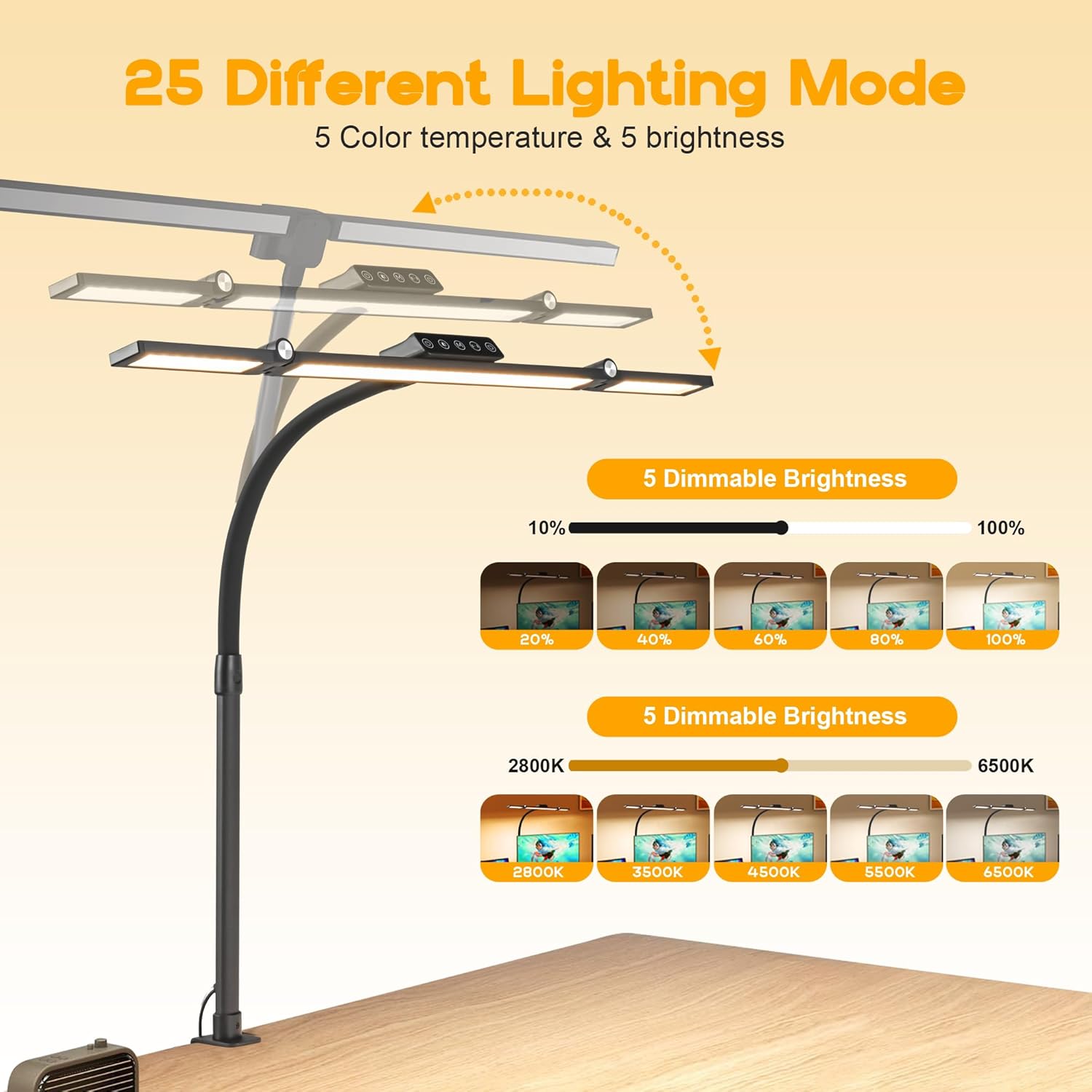 Anyuainiya LED Desk Lamp with Clamp — 24W Architect Light