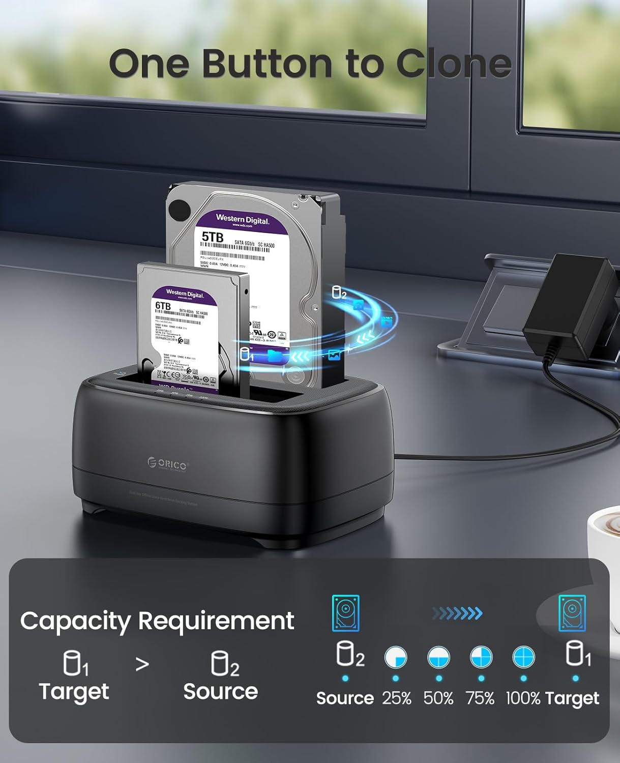 ORICO Dual Bay External Hard Drive Docking Station with Offline Clone (DD28U3-C)