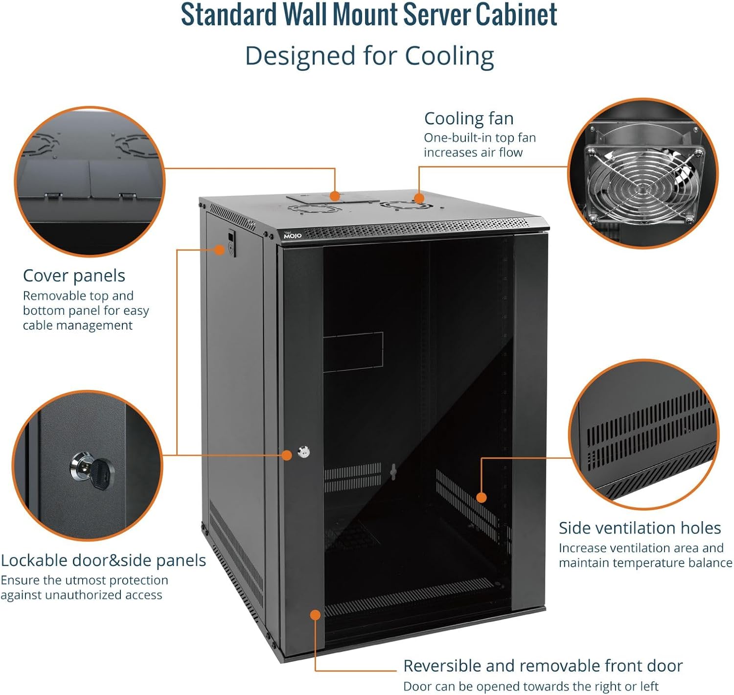 Tecmojo 18U Wall Mount Network Cabinet – 450mm Deep, Lockable Glass Door, 50kg Load - Black