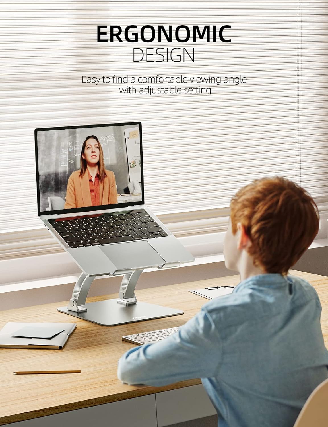 Nulaxy Laptop Stand, Ergonomic Height Angle Adjustable Laptop Riser HolderSupports Up to 22 Lbs-Silver