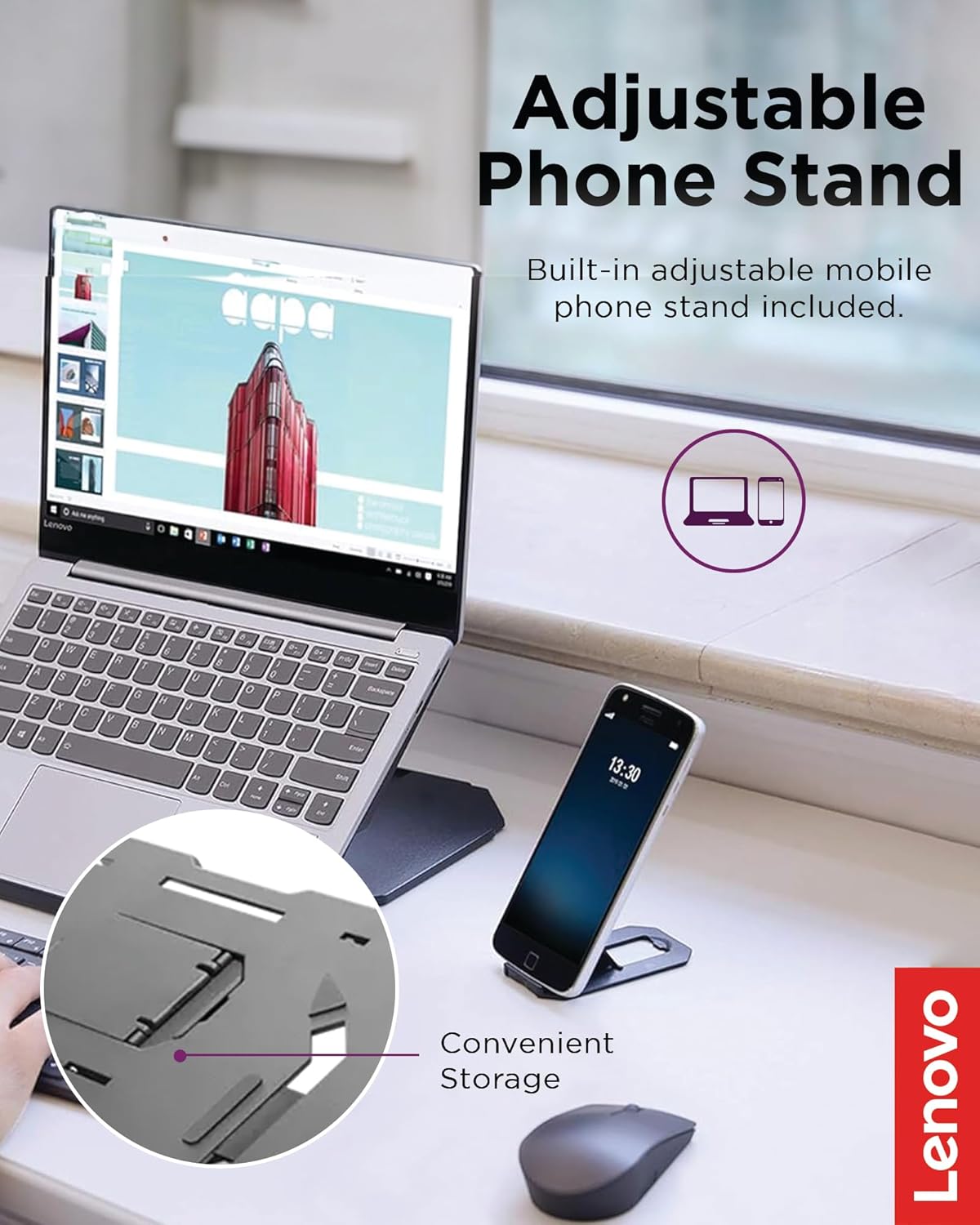Lenovo 2-in-1 Laptop Stand - Adjustable, Portable, Foldable, Ergonomic, Non-Slip