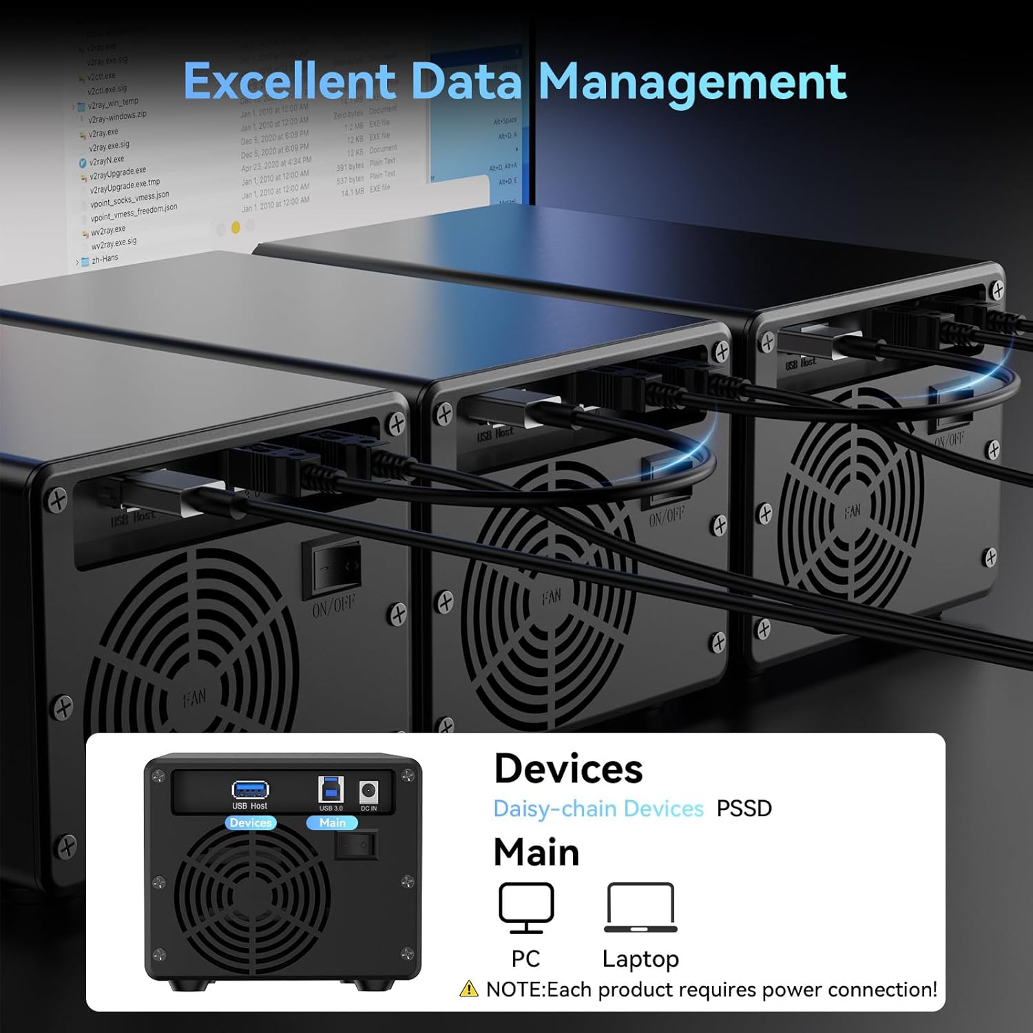 CENMATE 3-Bay Hard Drive Enclosure — USB 3.0, Aluminum with Cooling Fan