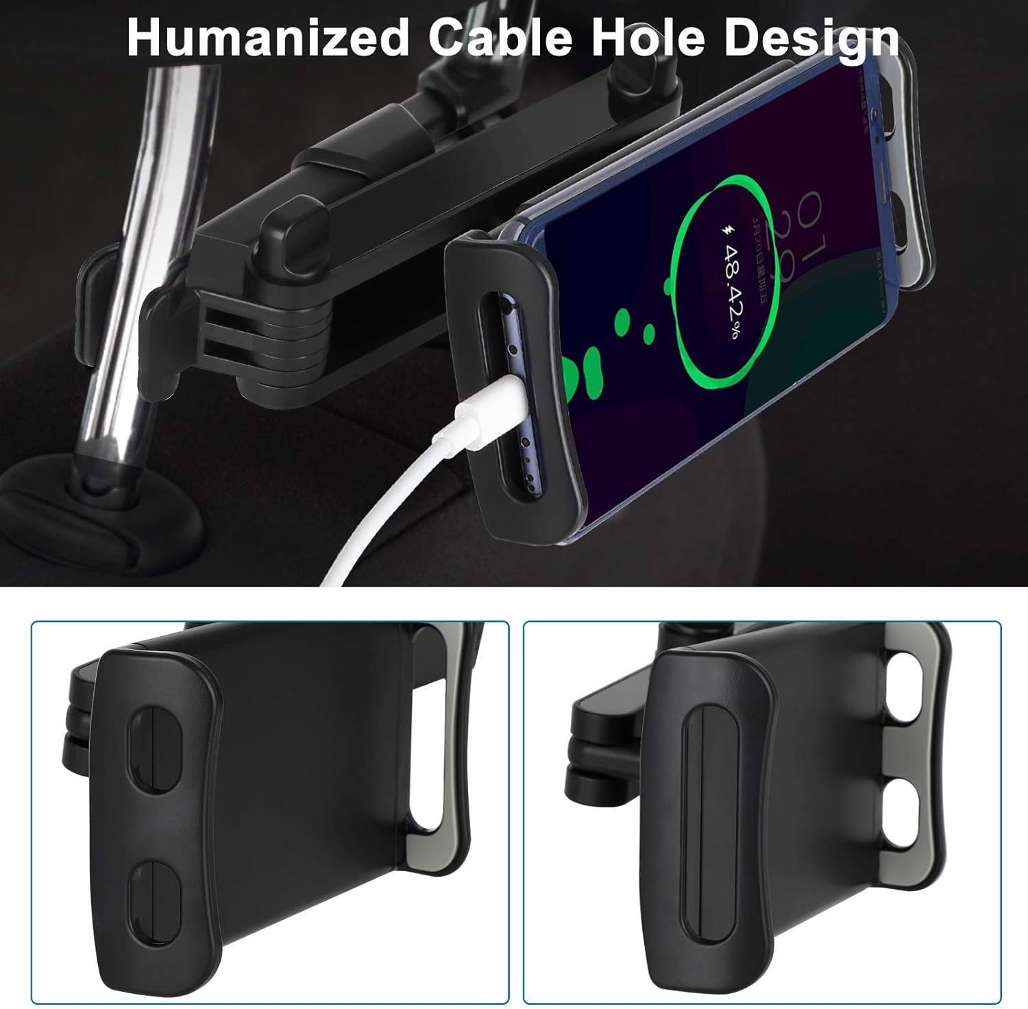 Car Headrest Tablet Mount, Stretchable Ipad Headrest Holder for Car Backseat Universal 360° Rotating Adjustable, Compatible with Phone/Tablet/iPad Mini/Samsung 4"-10.6", Headrest Posts Width 4.7-5.9in