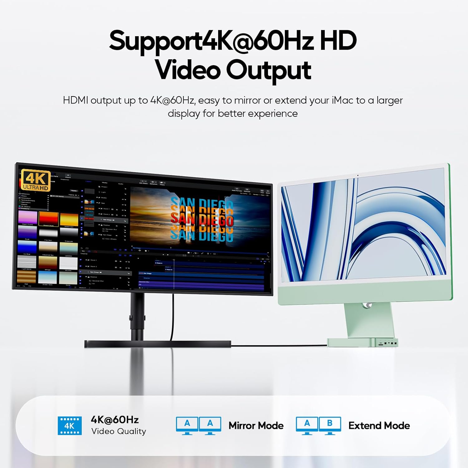 PULWTOP 11-in-1 USB-C Hub Docking Station for iMac 24-inch (M1/M3/M4) with M.2 SSD Support – Green