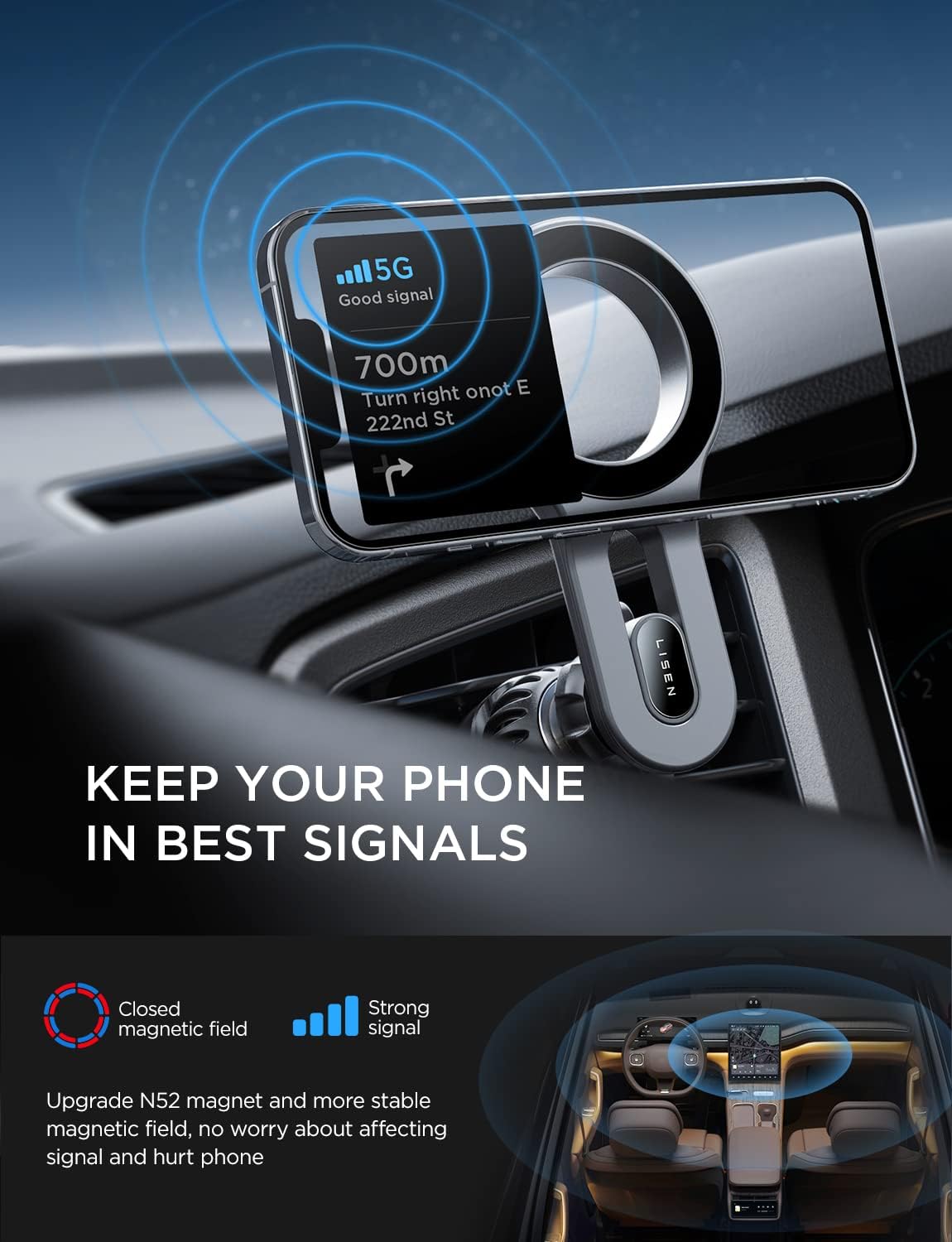 LISEN for MagSafe Car Mount Magnetic Phone Holder Car Mount Mobile Phone Vent Magnetic Easily Install iPhone Car Holder Mount Fit for iPhone 16 15 14 13 Pro Plus Max Mini MagSafe Cases