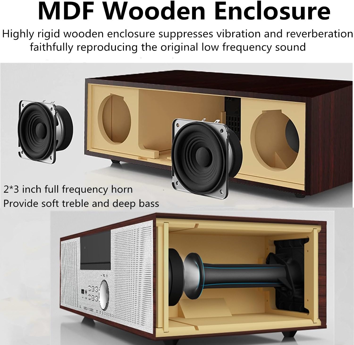 Vintage Micro HiFi System CD Player – 40W Stereo Mini Component with FM, Bluetooth, USB, AUX & Remote (Silver/Wood)