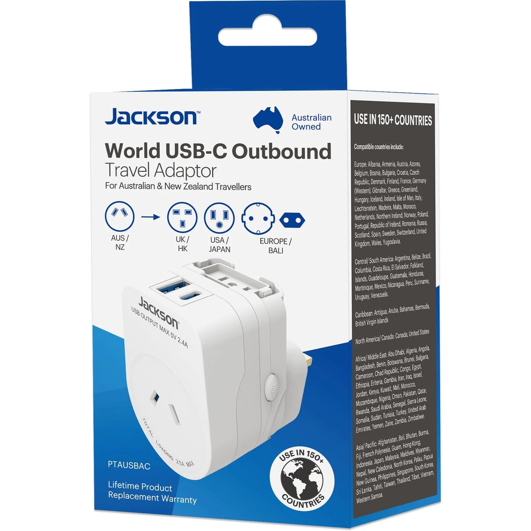 Jackson Outbound Universal Travel Adapter with USB-A/C Jackson