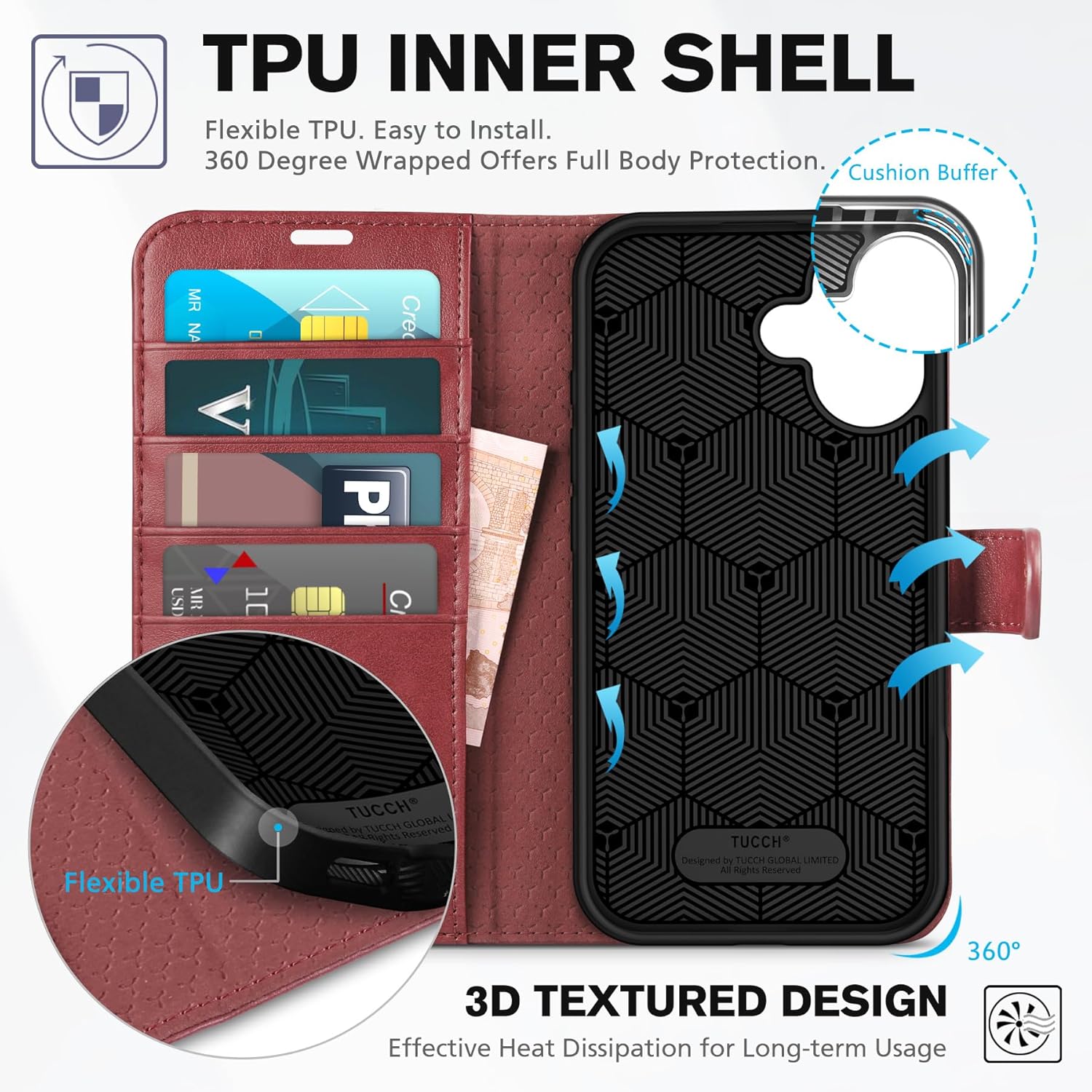 TUCCH Leather Wallet iPhone 16 Case / aussiezgoodshub.com