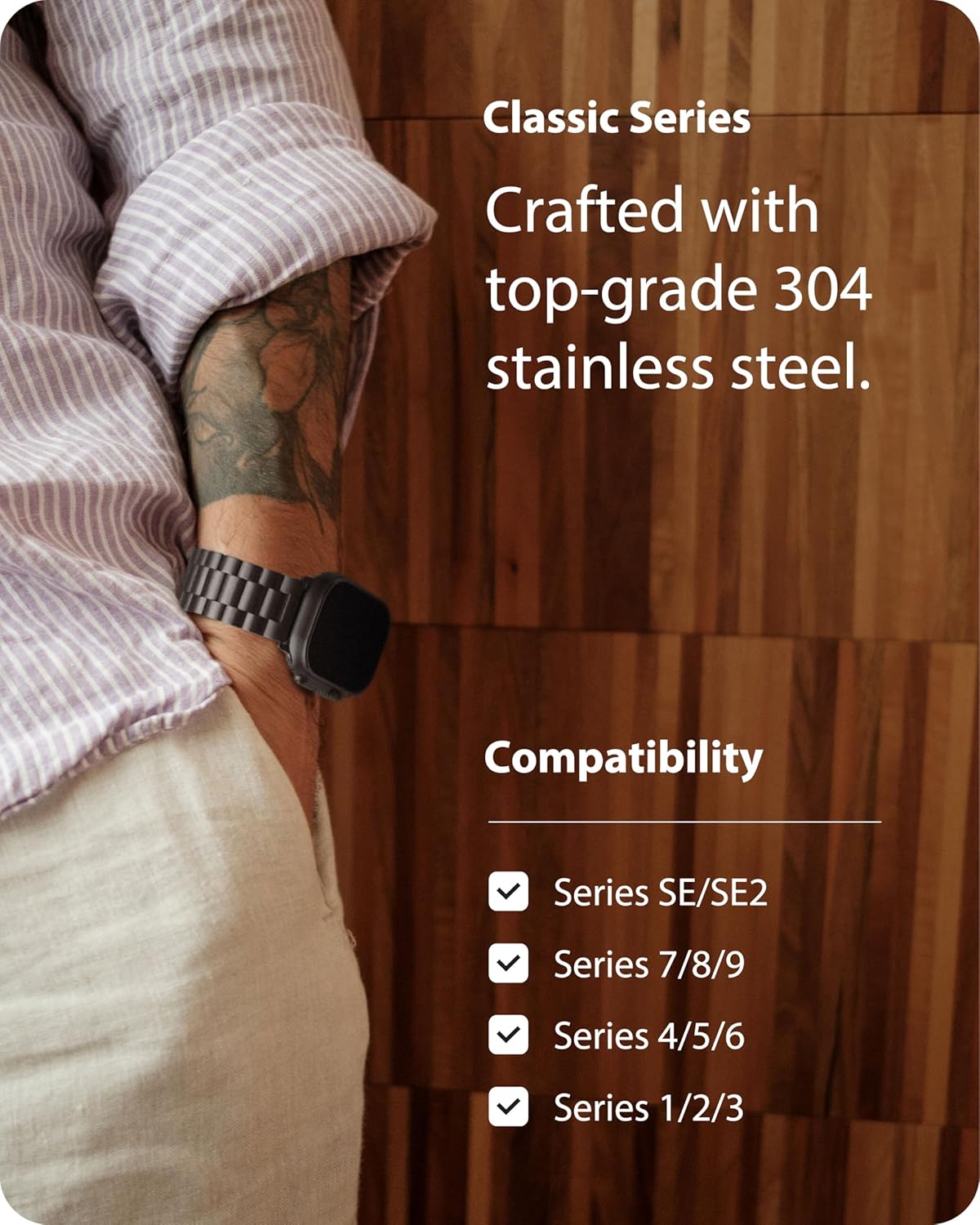Fullmosa Compatible For Apple Watch Band 45mm 44mm 42mm, Stainless Steel iWatch Band with Case For Apple Watch Series 9 8 7 6 5 4 3 2 1 & iWatch SE and SE 2, 42mm 44mm 45mm Black