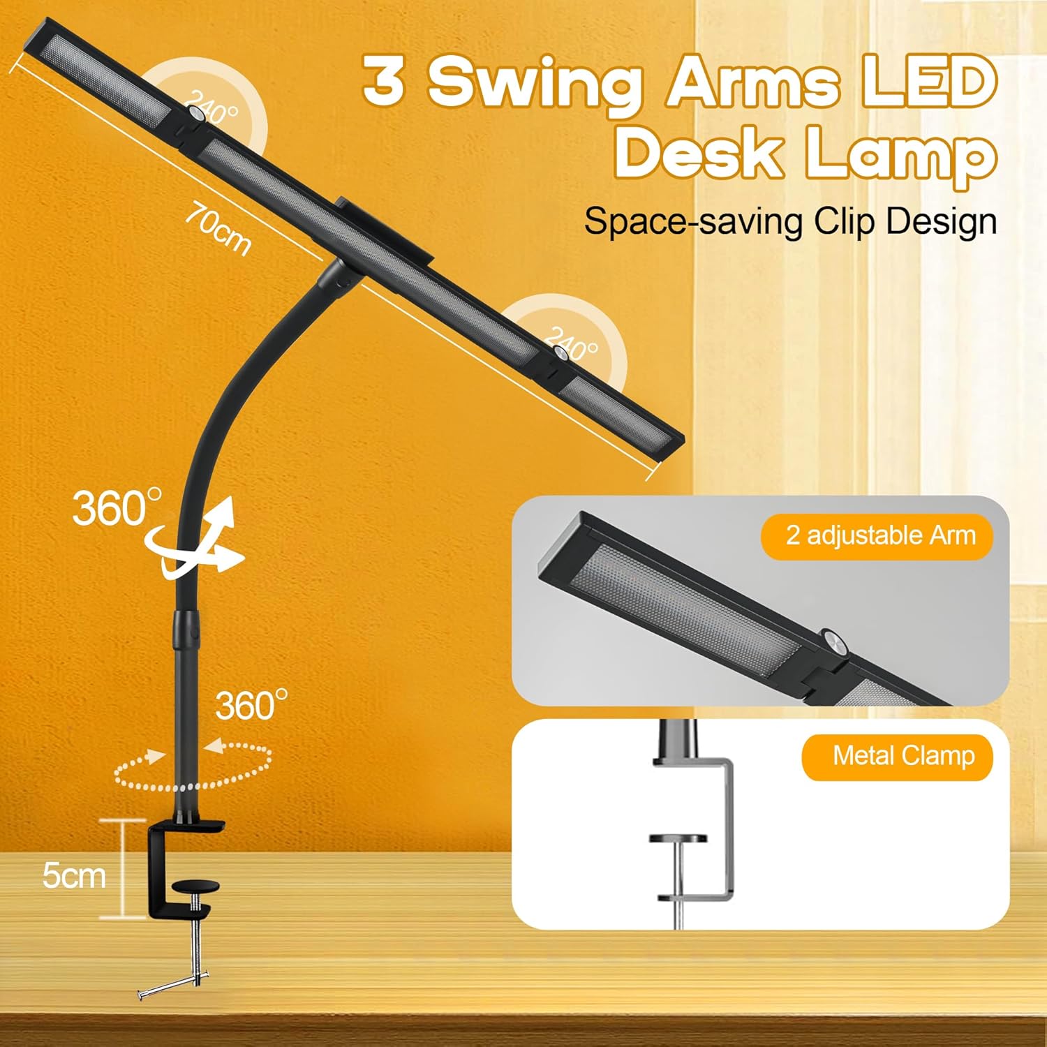 Anyuainiya LED Desk Lamp with Clamp — 24W Architect Light