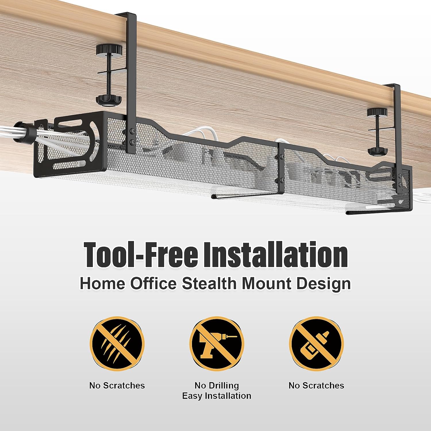 Extended Length Under Desk Cable Management Tray — No Drill