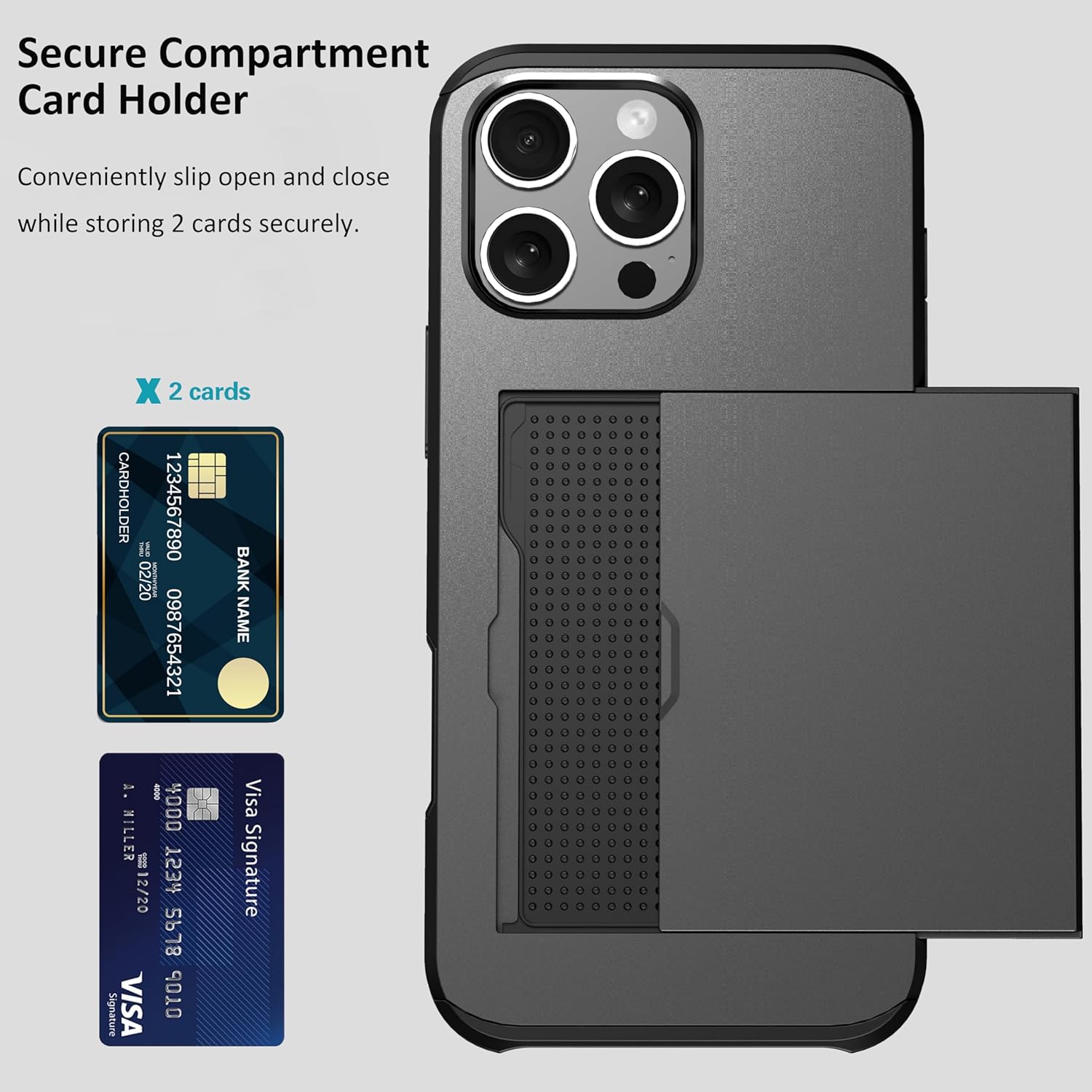 for iPhone 11 Pro Case with Credit Card Holder, Areaphmet Wallet Case Slide Cover Dual Layer Hard PC Rubber Cover Phone Case for iPhone 11 Pro 5.8'' 2019 Black