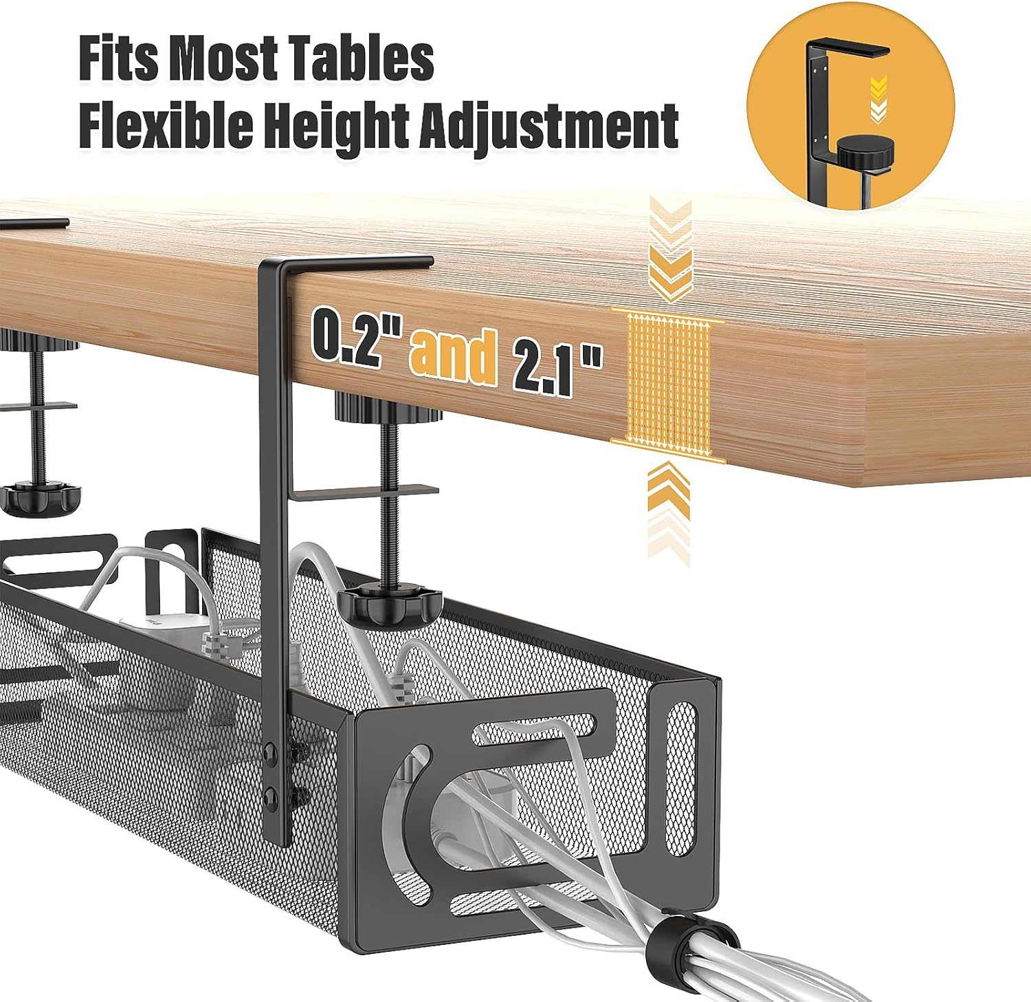 Under Desk Cable Management Tray — No Drill (Black)