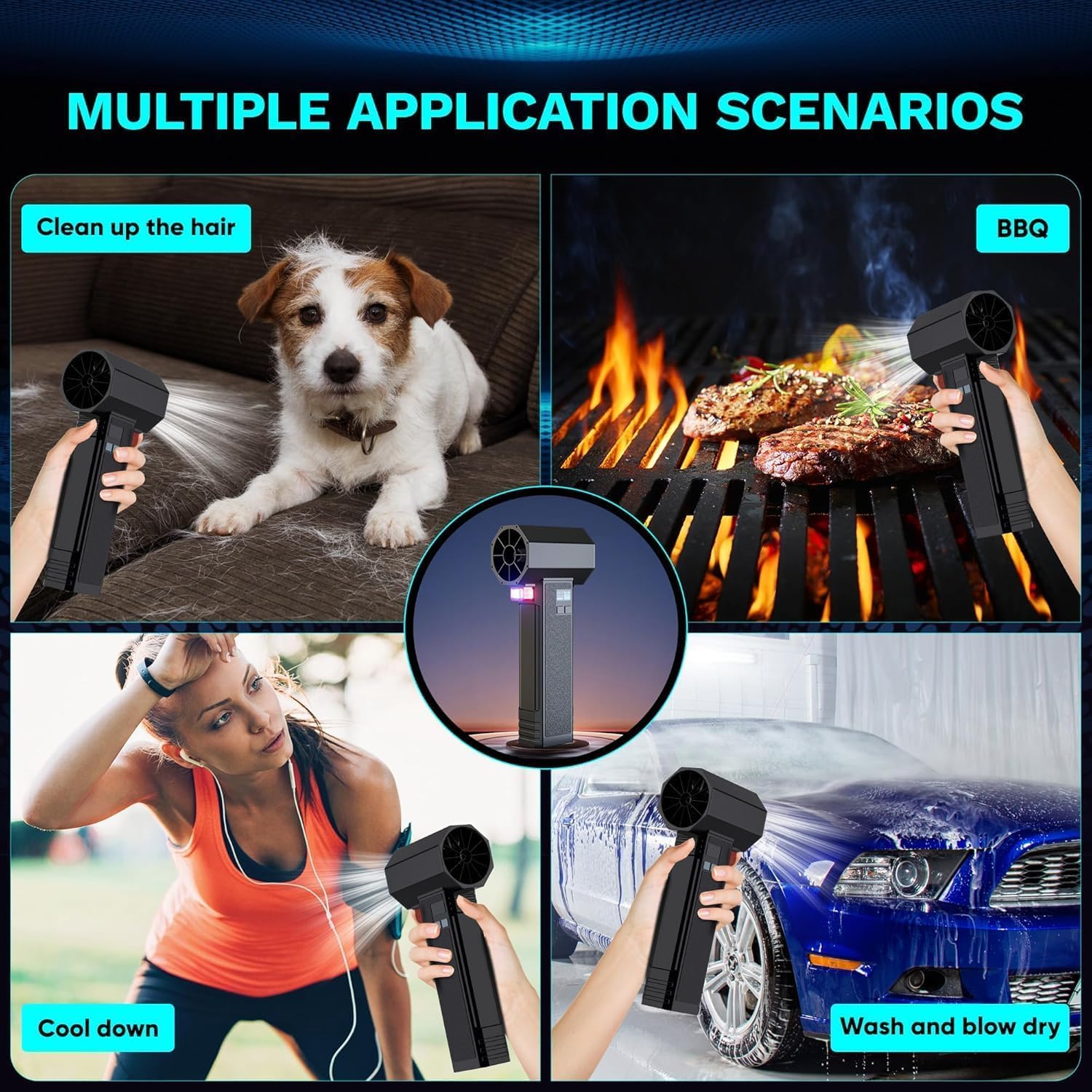 Performance Guru Portable Car Dryer Air Blower Turbo Fan, Electric Leaf Blower with 1.6KG Instant Thrust, 4 Speeds Control, 4000mAh, 64MM Cordless Car Air Blower for Car Drying (Inky Gray)