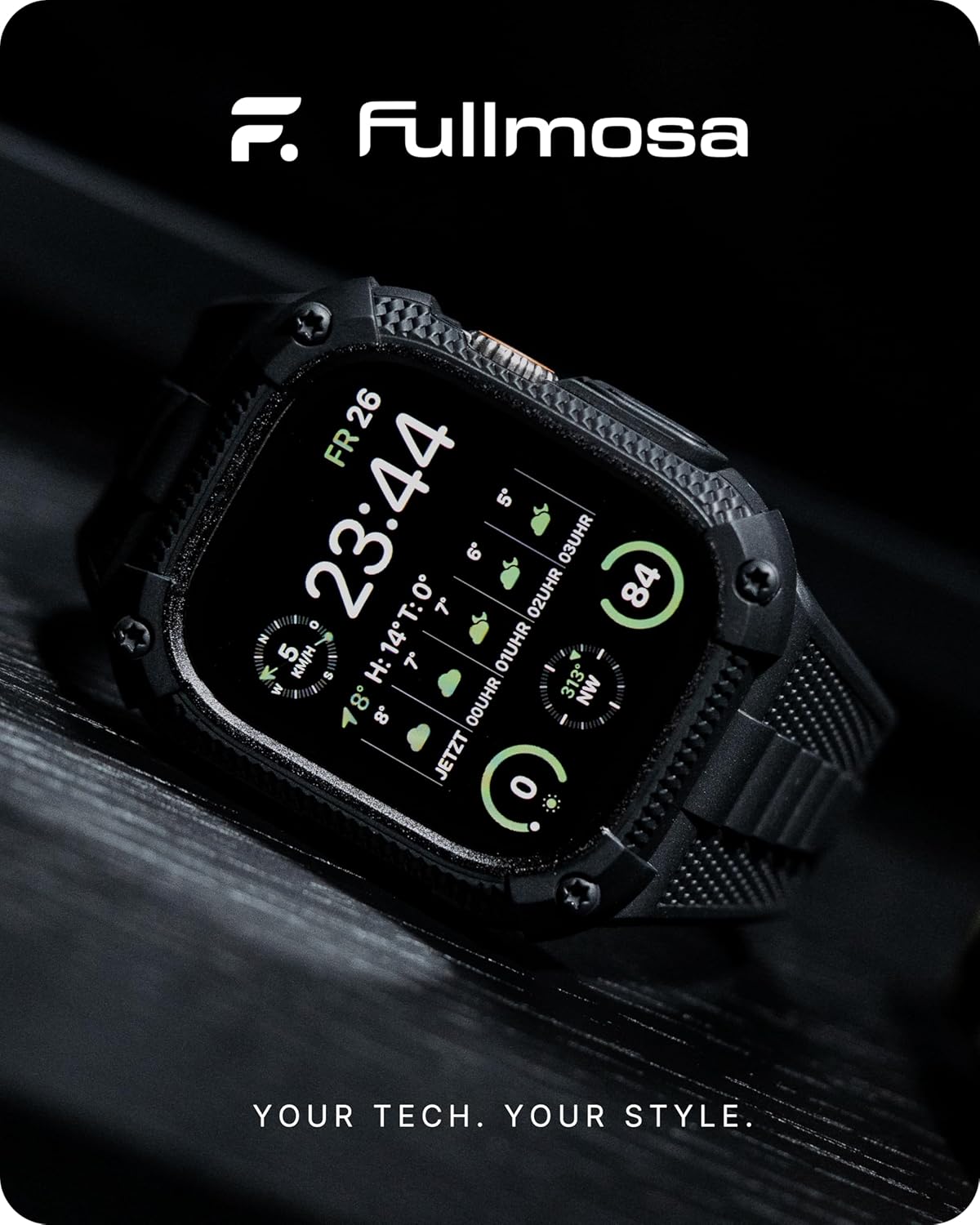 Fullmosa Watch Bands 45mm 44mm, Rugged iWatch Band Silicone with Screen Protector and Bumper Case for Men, Compatible with Apple Watch Series 9/8/7 (45mm)