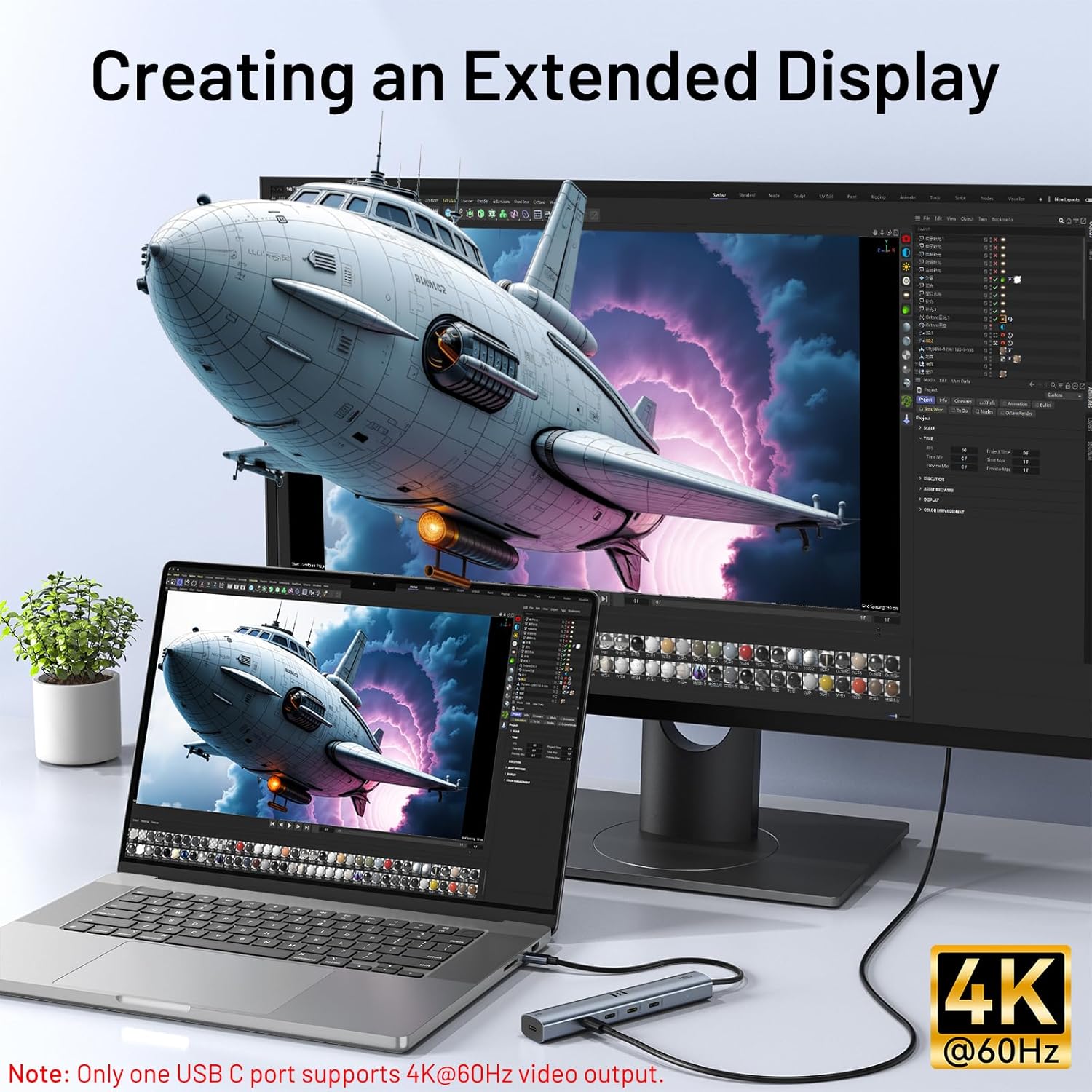 Selore&S-Global 5-in-1 USB-C Hub – 10Gbps Data, 4K@60Hz Video Output, 100W PD Fast Charging