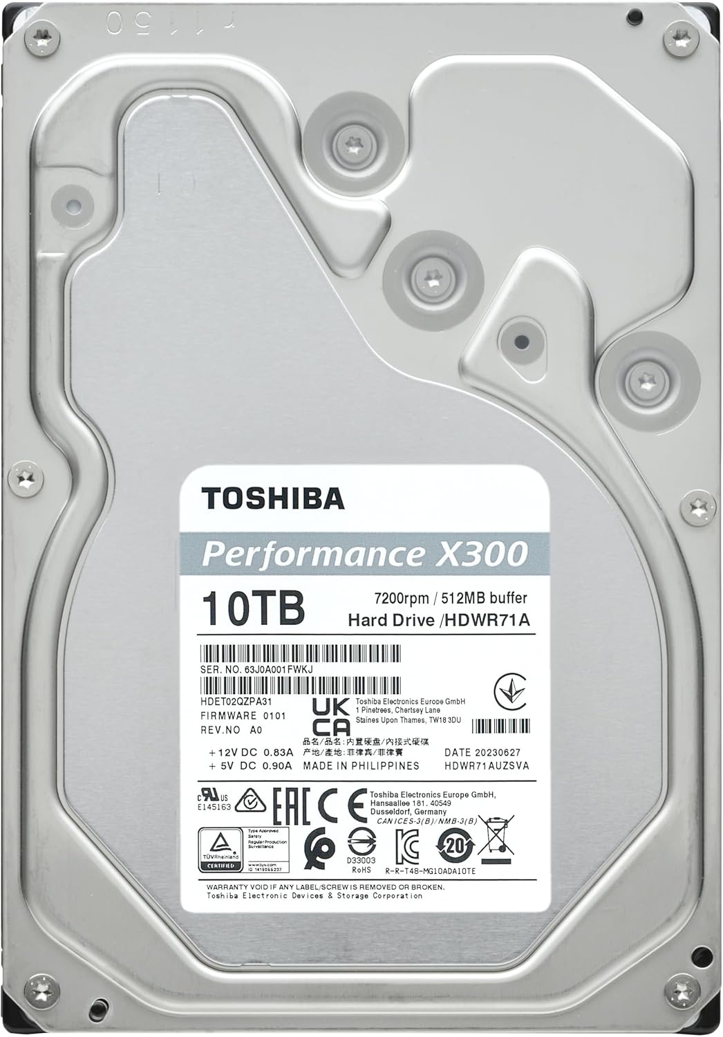 Toshiba X300 10TB Performance & Gaming 3.5-Inch SATA Internal Hard Drive – 7200 RPM, 512MB Cache
