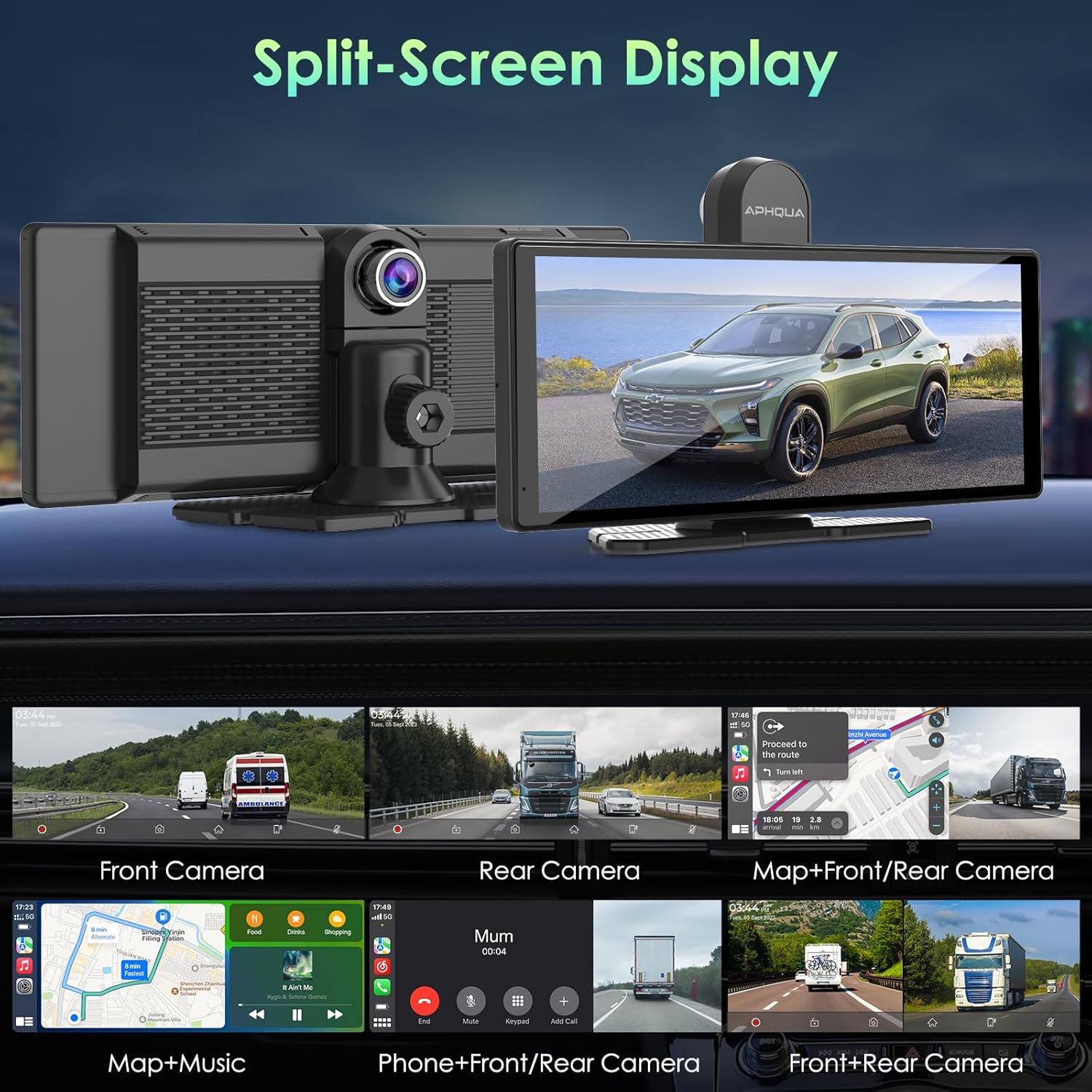 APHQUA Wireless Apple Carplay &Android Auto,9.3'' Carplay Screen,Apple Car Play with Lifting 2.5K Dash Cam,1080P Backup Camera,Drive Mate Carplay Box withSiri/FM/Bluetooth for All Car Models