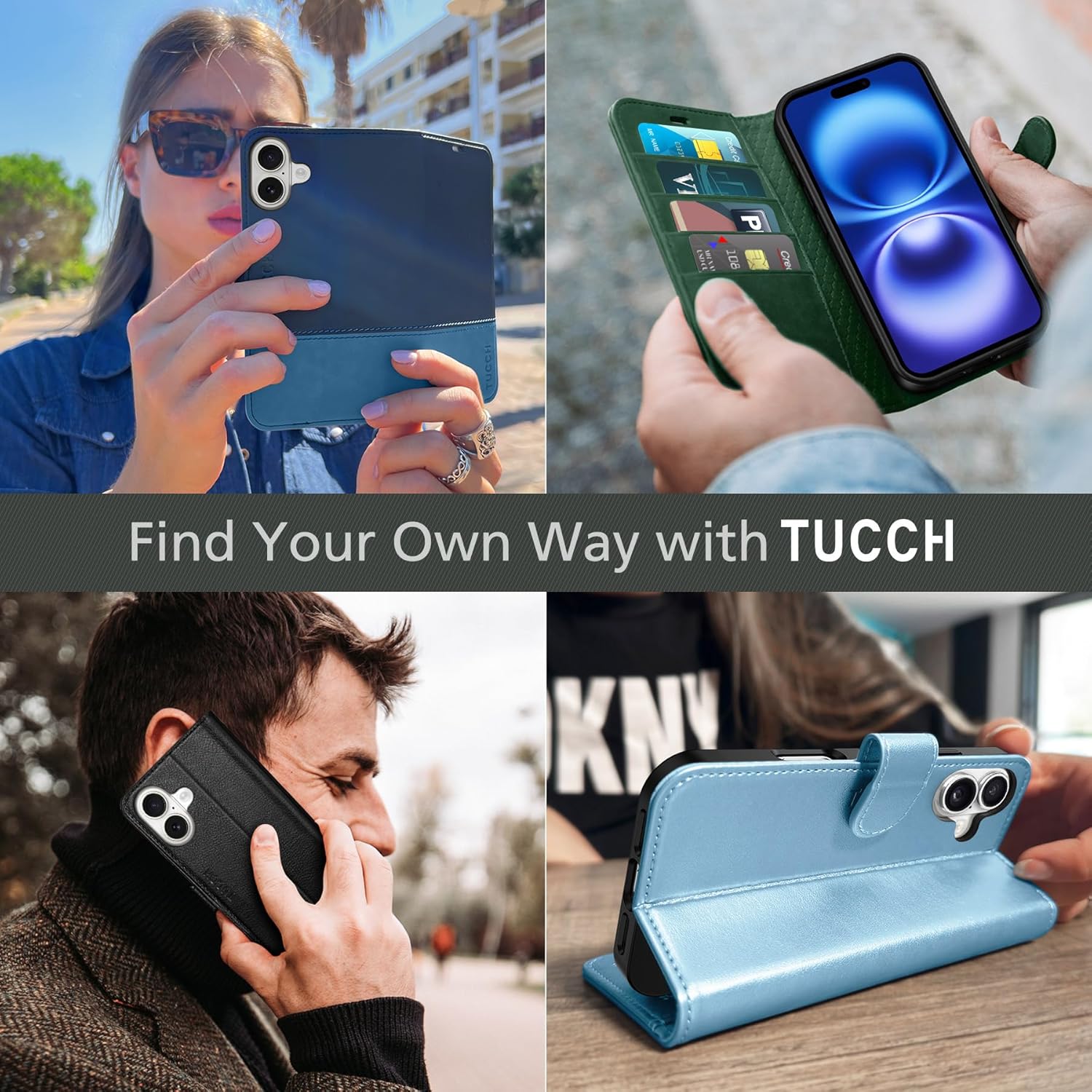 TUCCH Leather Wallet iPhone 16 Case / aussiezgoodshub.com