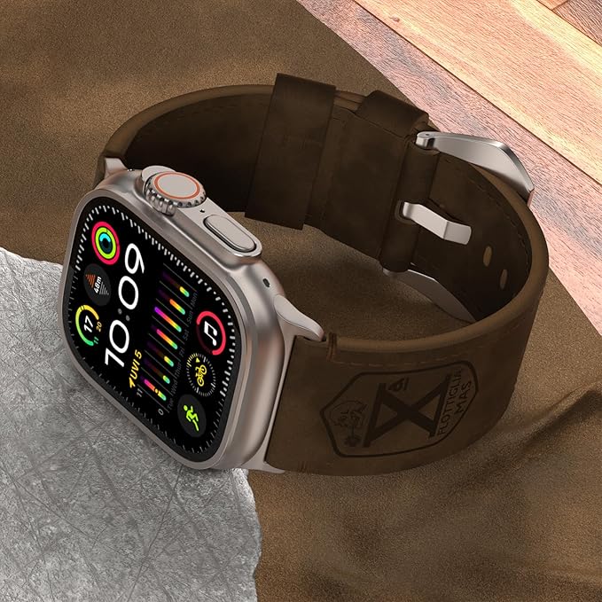 VSANT Vintage Leather Compatible with Apple Watch Ultra 2 / Ultra Band 49mm 45mm 44mm Men Women, 26mm Wide Wrazy Horse Leather Strap for iWatch Ultra Series 9 8 7 6 5 4