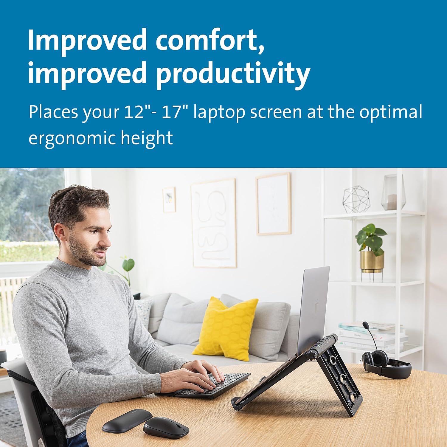 Kensington Easy Riser Portable Ergonomic Laptop Cooling Stand (12"-17") – Grey (K60112AM), Gray