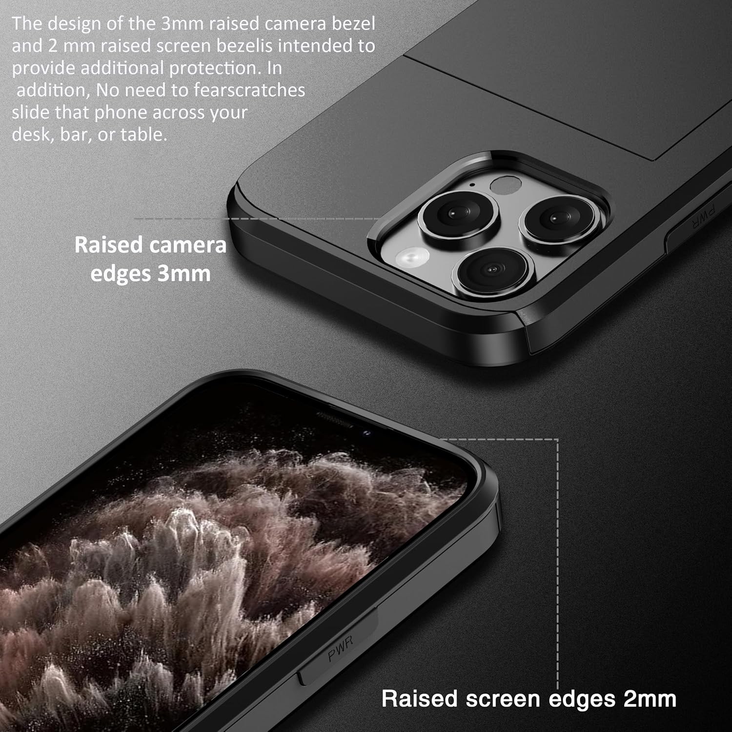 for iPhone 11 Pro Case with Credit Card Holder, Areaphmet Wallet Case Slide Cover Dual Layer Hard PC Rubber Cover Phone Case for iPhone 11 Pro 5.8'' 2019 Black