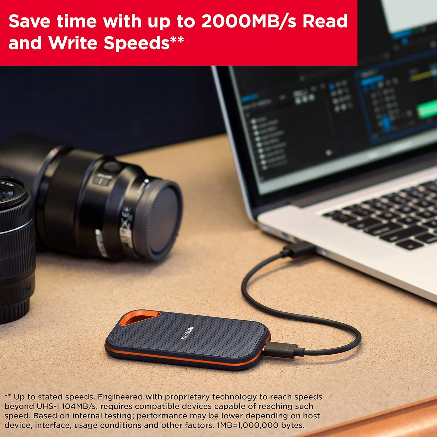 SanDisk 4TB Extreme PRO Portable SSD - Up to 2000MB/s - USB-C, USB 3.2 Gen 2x2 - External Solid State Drive - SDSSDE81-4T00-G25