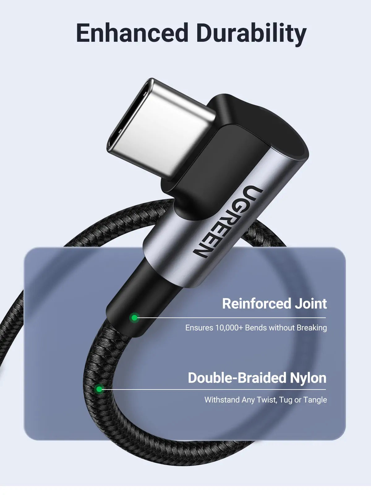 UGREEN USB-C 2.0 to Angled USB-C M/M Cable Aluminium Shell with Braided 1m (Black)