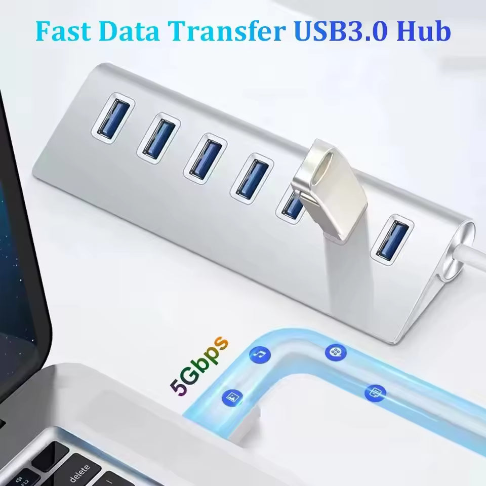 5Gbps High Speed USB 3.0 Hub 4/7-Port Aluminum Docking Station Splitter for Laptop & PC