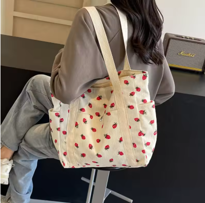 Fresh Sweet Girl Handbag Fashionable High end Corduroy Printed Shoulder Bag Leisure Shopping Commuter Women's Underarm Bag