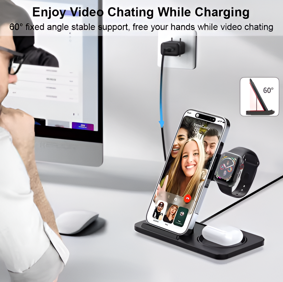 Wireless Charger Foldable 3 in 1 for iPhone Wireless Charging Station for Apple Watch Stand