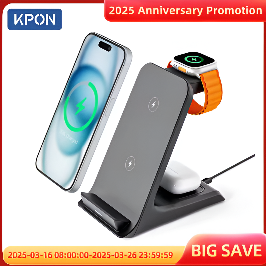 KPON 3 in 1 Wireless Charger Stand Fast Charging Station Dock For iPhone Apple iWatch Airpods