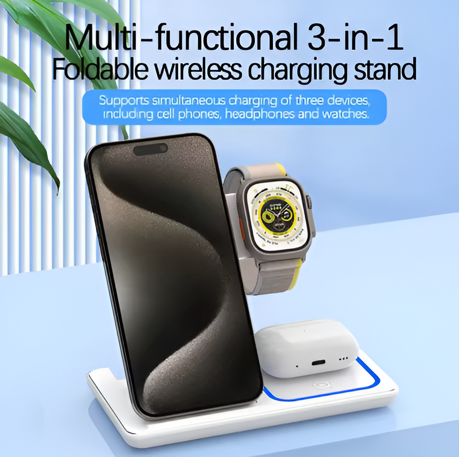 100W 3 in 1 Wireless Charger Holder For iPhone Apple Watch Airpods Foldable Fast Charging Station