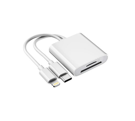 SD/TF Card Reader for iPhone iPad Camera, Dual Card Slot Memory Card Reader Lightning/Type-C to SD/TF Carder Adapter